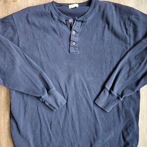 Vintage 90s J Crew Red Line Henley Shirt Mens Large Navy Blue Cotton Macau Large